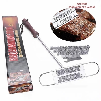 Háromrészes grillsütő branding készlet betűkkel — betűs márkajelzés és grillsütő lenyomat
