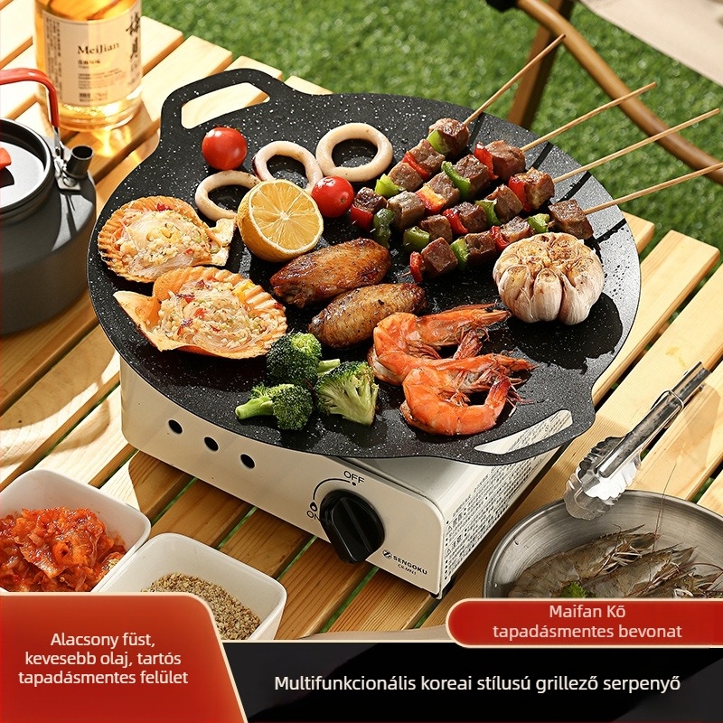 Kör alakú vas grill serpenyő koreai stílusban, tapadásmentes, indukciós kompatibilis