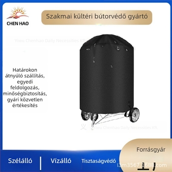 Barrel alakú kültéri BBQ borító – vízálló, UV‑álló, porálló; kör alakú poliészter borítás (210D/420D/600D)