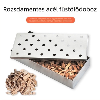 Rozsdamentes acél BBQ füstölő doboz – gyümölcsfa, kültéri használatra, modern minimalista stílus