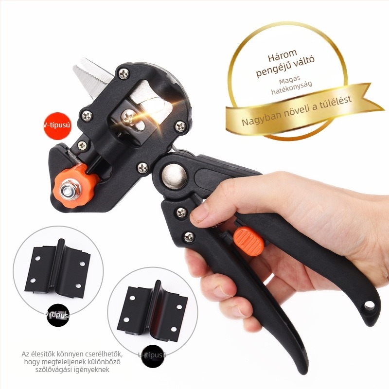 Többfunkciós oltóeszköz palánta és gyümölcsfa oltásához — TSX márka, 45# acél, nyílás 13, tömeg 340, nyél TPR