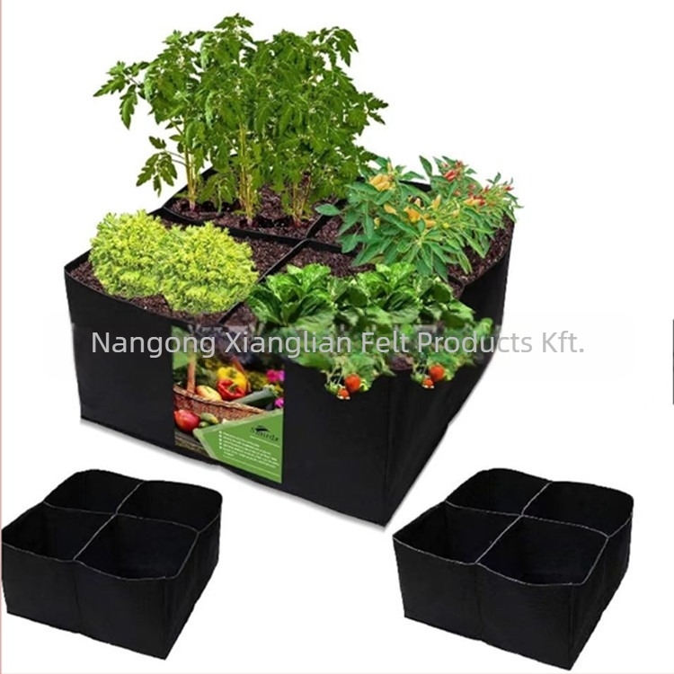 Ültetőzsák, nemszövött anyagból, lélegző és korrózióálló, padlóra állítható kivitelben, otthoni kertészkedéshez és erkélyi zöldségtermesztéshez.
