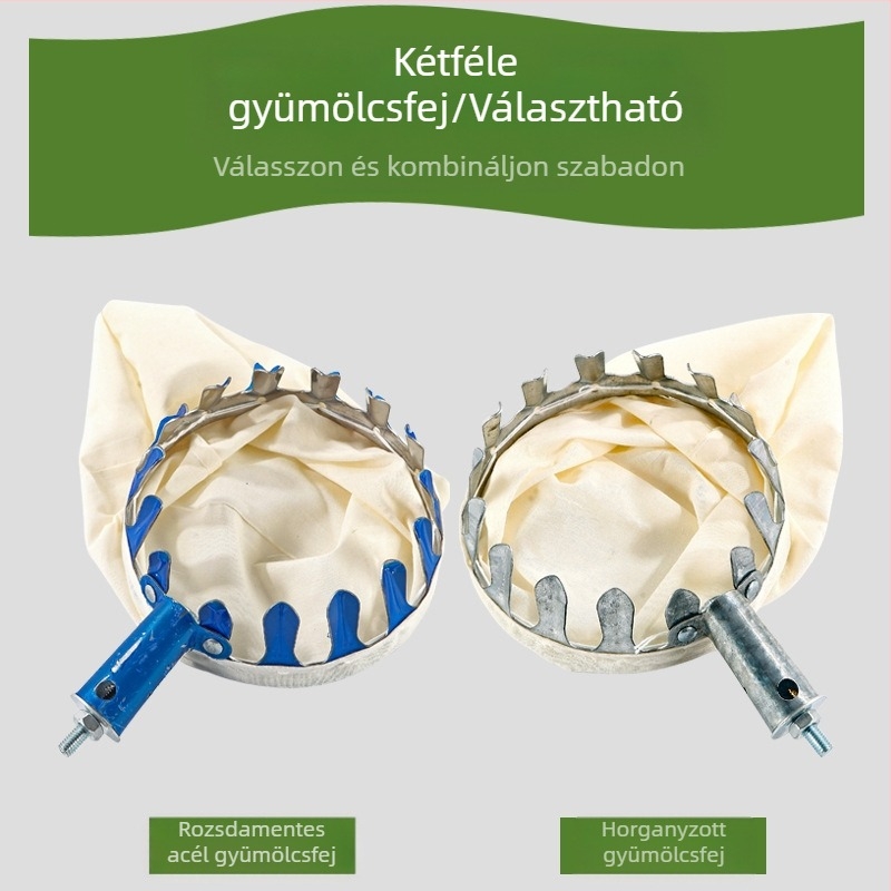 Rozsdamentes acélból készült teleszkópos gyümölcsszedő magas ágakhoz, 2–9 m; gyümölcsök: persimmon, loquat és Toona sinensis; 9 m-es edzett diófa nyél