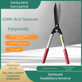 metszőolló vasnyéllel és mangán acél pengével kertrendezésre, oltásra és gyepápolásra