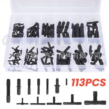 113 darabos autó gyorscsatlakozó készlet vízpermet-vezetékekhez, univerzális kompatibilitás, 12 típusú specifikáció (T-ágú és egyenes)