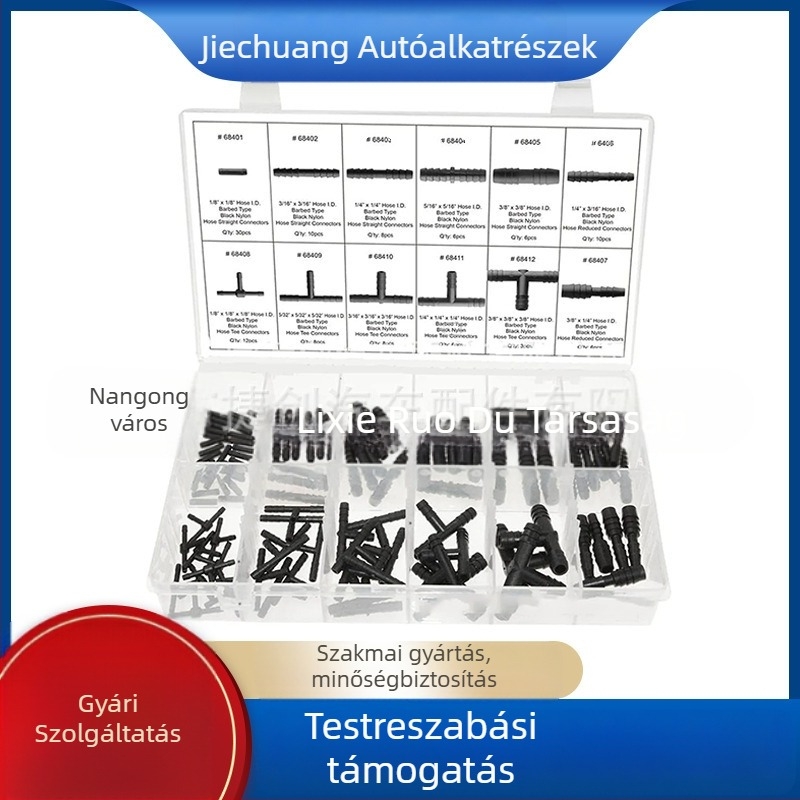 113 darabos autó gyorscsatlakozó készlet vízpermet-vezetékekhez, univerzális kompatibilitás, 12 típusú specifikáció (T-ágú és egyenes)