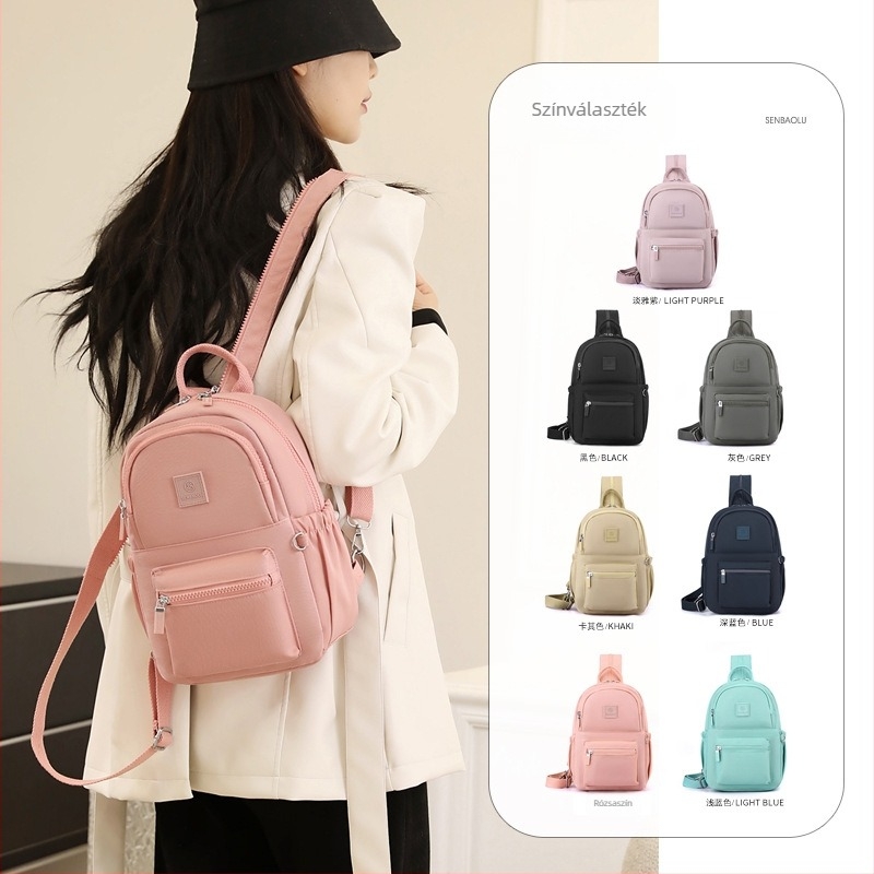 Női nejlon hátizsák — városi minimalista stílus, cipzáros nyitás, belső cipzáras zseb, telefon- és azonosító zsebek, légáteresztő