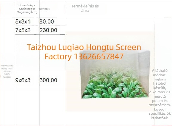 Vágásra szabható kártevő elleni háló zöldségekhez és kultúrákhoz, HDPE 5200s, 40-mesh, huzalátmérő 16–17 mm, élettartam 8–10 év