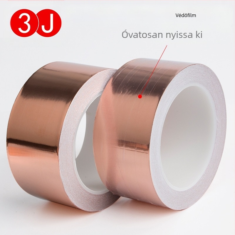 Egyszer oldalú vezető réz-fóliás szalag EMI árnyékoláshoz — önadhéziós, vastagság 0,05 mm, alapanyag: réz-fólia, működési hőmérséklet: normál