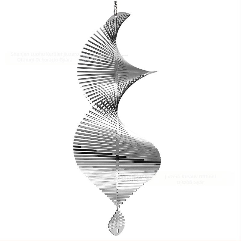 Rozsdamentes acél spirál szélcsengő kültéri kerthez, függő dekoráció, radiációs gravírozás, modern minimalista stílus