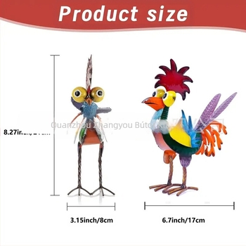 Vasból készült karikatúra kakas dísz beltéri és kültéri kertdekoráció