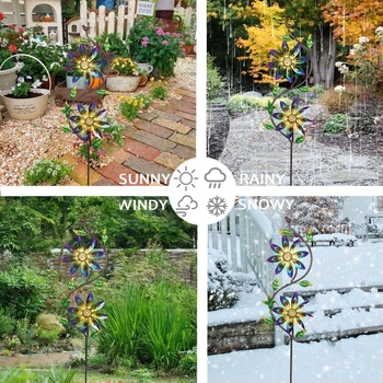 Kerti vasból készült szélmalom – Kétfejű, kültéri használatra, pásztor stílusú, szobrászati megmunkálás és polírozás