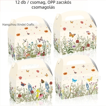 Virágos ajándék édesség doboz, hordozható papírdoboz, 250gsm fehér karton, UV nyomtatás logóval, belső átmérő 15,9 cm