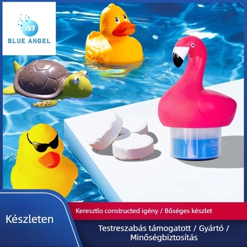 Felfújható medence adagoló és tisztító kiegészítő készlet teknős fej, flamingó és kacsa formákkal; anyagok: PP, UV-álló PVC, ABS; márka Beautiful pool cleanser
