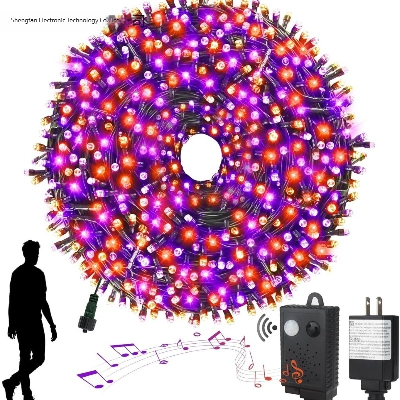 Halloween LED fényfüggöny mozgásérzékelővel és ijesztő hanghatásokkal – beltéri és kültéri dekoráció, IP65, modell LD, DC tápegység