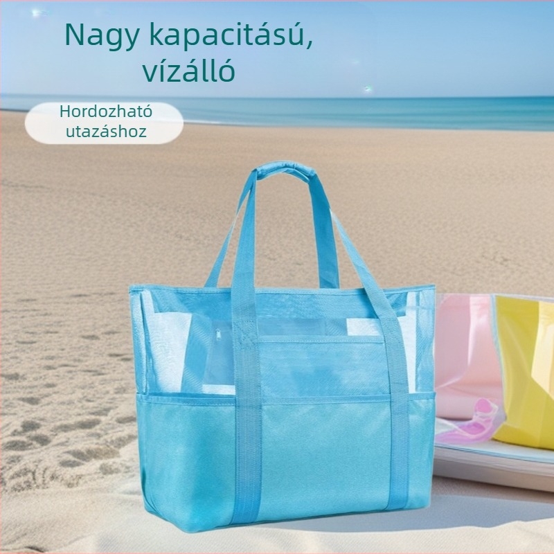 Oxford anyagú Tote strand táska, nylon bélés, cipzáras nyitás, belső cipzáras zseb