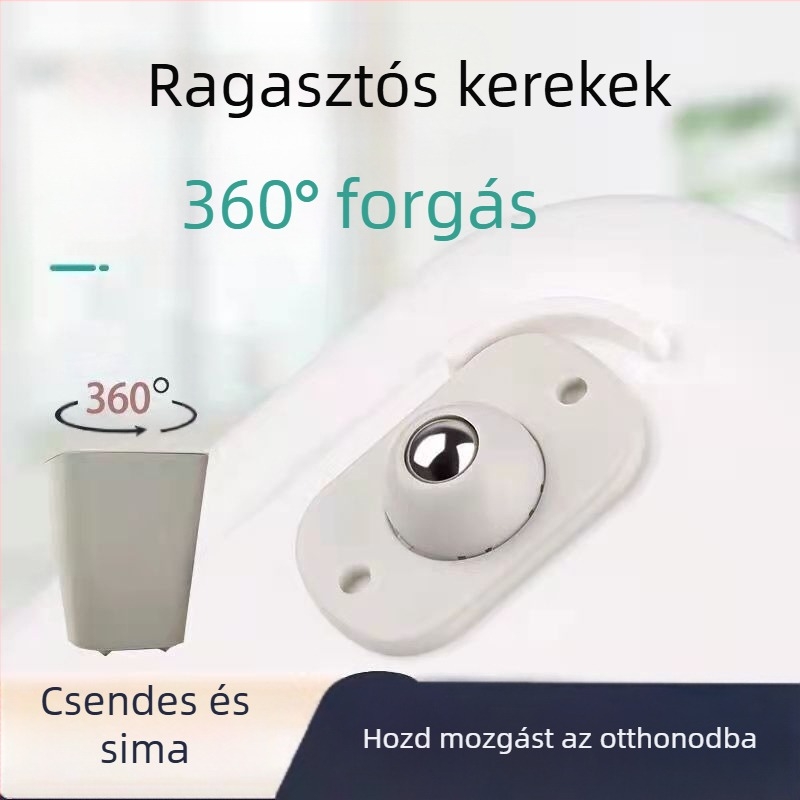 Univerzális forgó görgők – ABS + rozsdamentes acél, virágcseréphez és szemeteshez, golyóscsapágyas típus, ragasztós telepítés fúrás nélkül