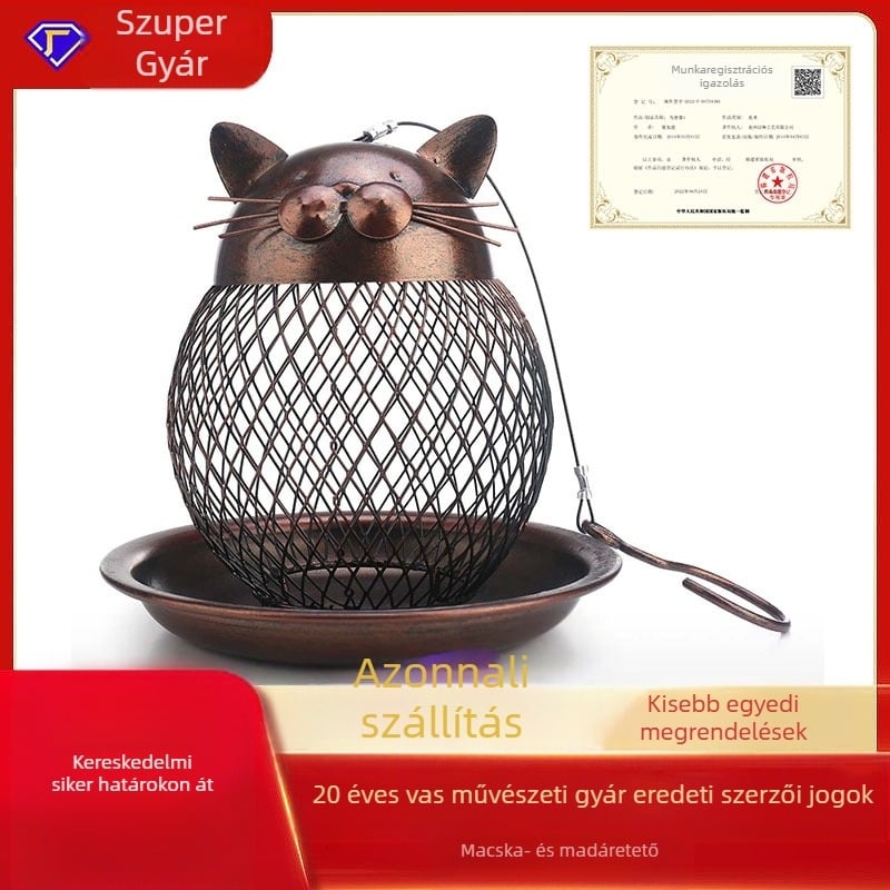 Függő vas madáretető – retro kézműves vasipari dekorációval, automata etetés, készlet 24 db, nettó tömeg 245–345 g