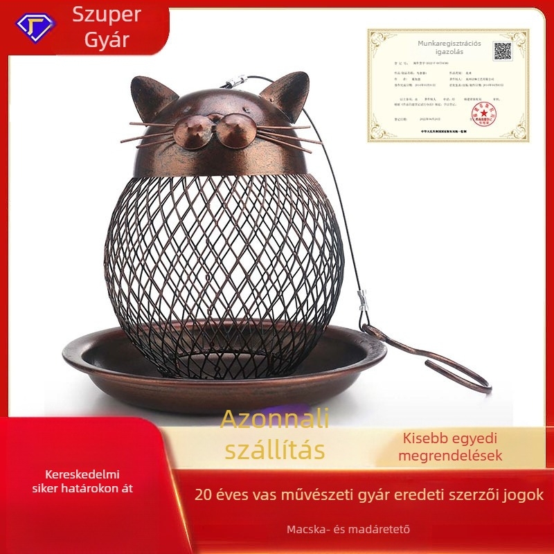 Függő vas madáretető – retro kézműves vasipari dekorációval, automata etetés, készlet 24 db, nettó tömeg 245–345 g