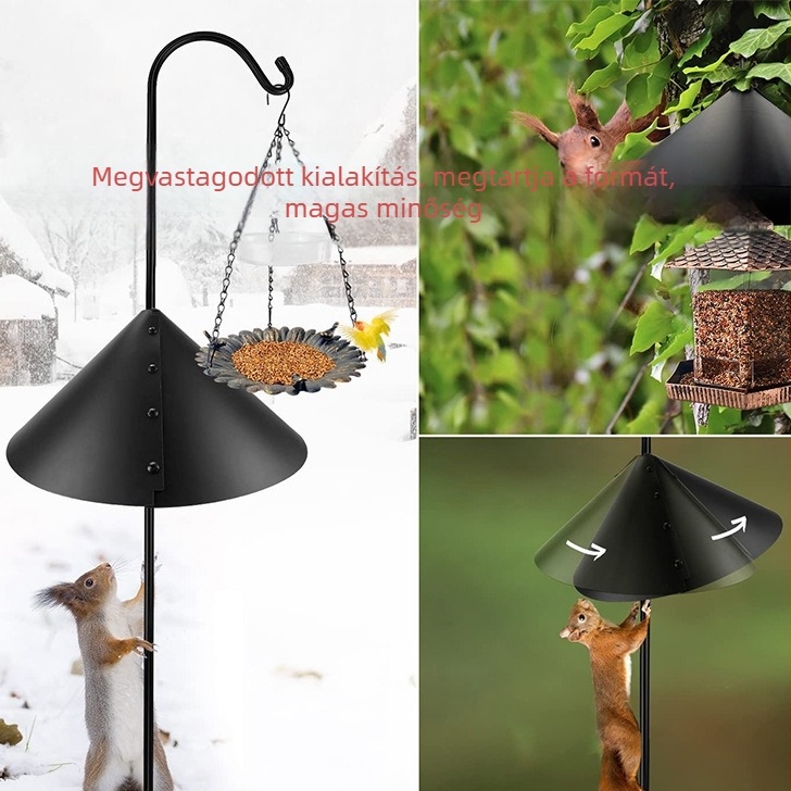 Madáretető mókusvédő fallal, forgó, függő kivitel, acélból készült