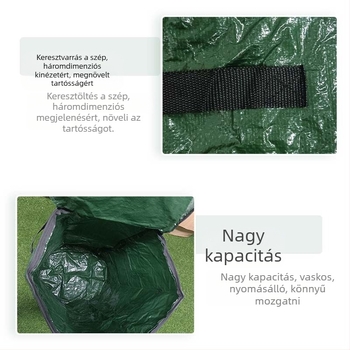 Veris komposztzsák, lélegző és tartós műanyag anyagból, kézzel varrt kivitelben, alkalmas zöldítéshez és otthoni kertészkedéshez
