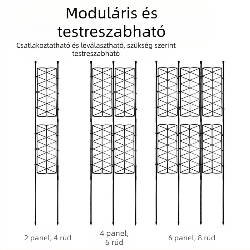 Műanyag bevonatú acél futónövény-támfal kültéri kertekhez és erkélyekhez; rózsa-támasz, pergola keret, kertészeti keret-képernyő