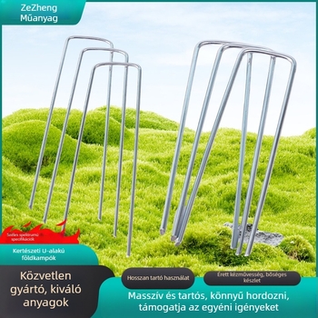 Földi szeg U-alakú, galvanizált acéldrótból, a mezőgazdasági műanyag fólia rögzítésére