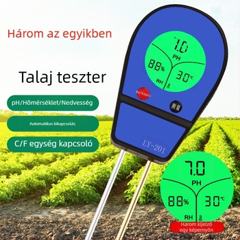 Talaj pH, hőmérséklet és páratartalom mérő digitális kijelzővel, LY201, pontosság ±1