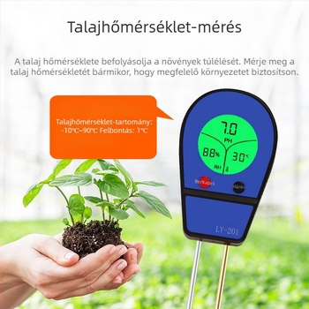 Talaj pH, hőmérséklet és páratartalom mérő digitális kijelzővel, LY201, pontosság ±1