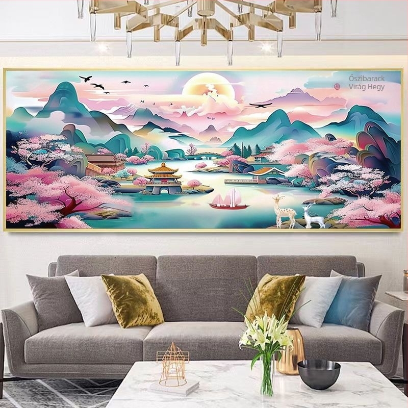 Mona Lisa keresztszemes készlet – táj pamutvászonon, 11CT