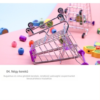 Szimulált bevásárlókocsi asztali dísz, tárolófunkcióval, rozsdamentes acél, 14+ éveseknek