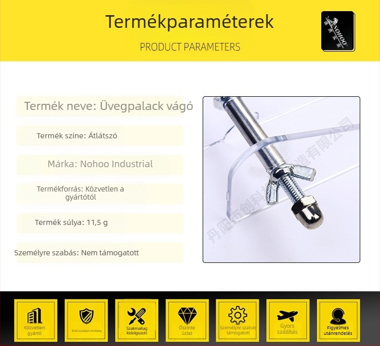 NOHOO Üvegpalack vágóeszköz – DIY testreszabható, vágási vastagság 2, üvegvágáshoz