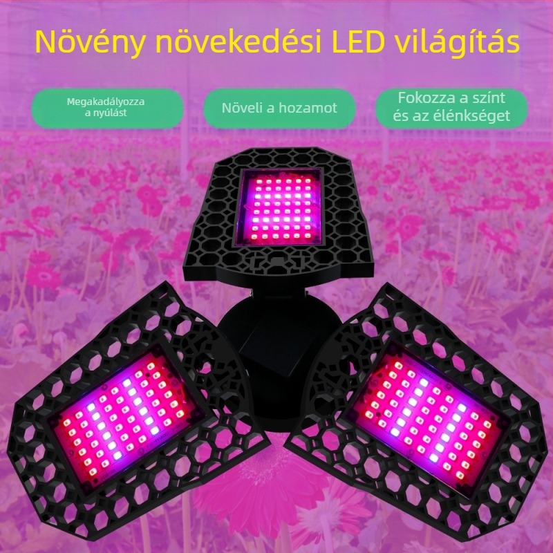 Összecsukható LED növénytermesztő lámpa, 144 LED, 1600 lm, 85–265 V, élettartam 10 000 óra