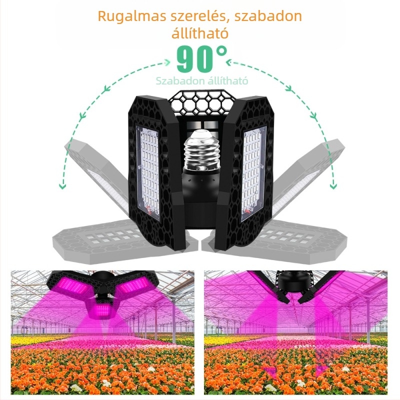 Összecsukható LED növénytermesztő lámpa, 144 LED, 1600 lm, 85–265 V, élettartam 10 000 óra
