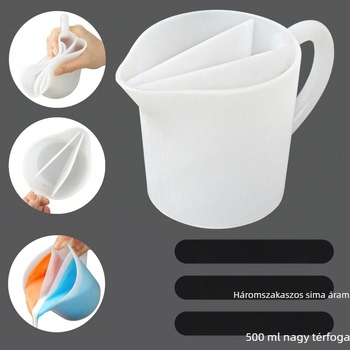 Szilikonból készült háromrekeszes keverőpohár fogantyúval – színkeverésre és tortadíszítésre