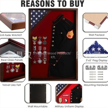 Fa árnyékdoboz fotókeret – kiállítási doboz katonai és rendőrségi egyenruhák és menyasszonyi ruha számára, fedéllel, 1 L kapacitás, modern minimalista dizájn, logónyomás elérhető