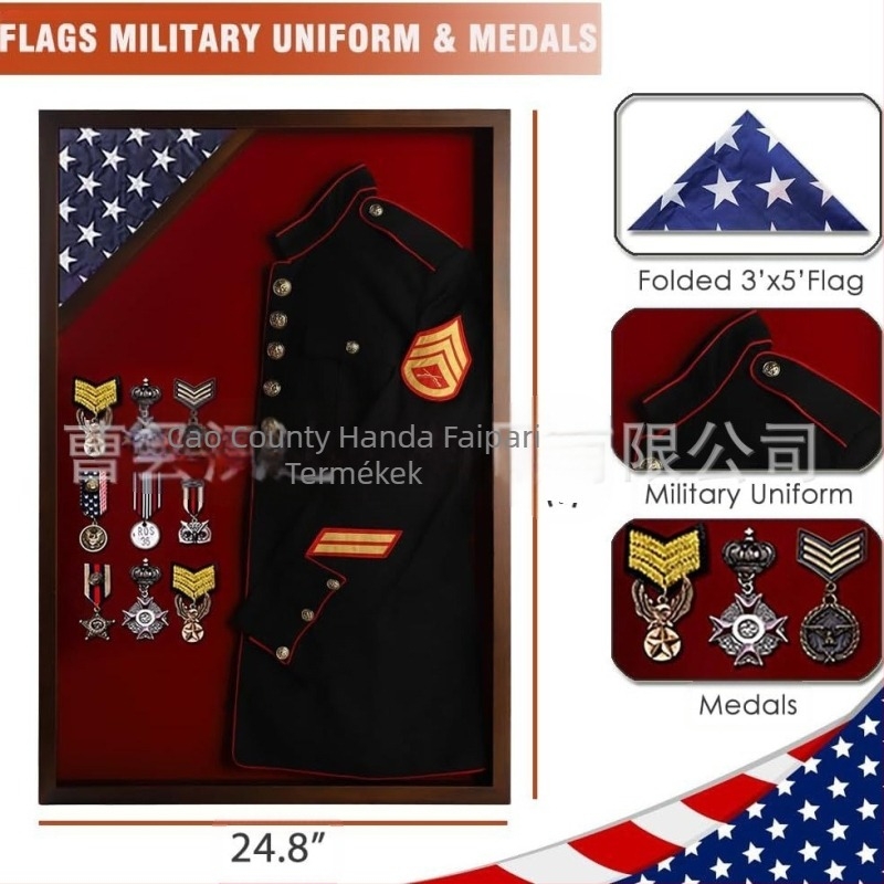 Fa árnyékdoboz fotókeret – kiállítási doboz katonai és rendőrségi egyenruhák és menyasszonyi ruha számára, fedéllel, 1 L kapacitás, modern minimalista dizájn, logónyomás elérhető