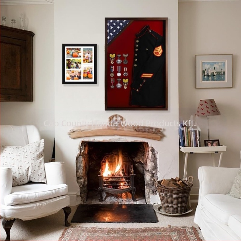 Fa árnyékdoboz fotókeret – kiállítási doboz katonai és rendőrségi egyenruhák és menyasszonyi ruha számára, fedéllel, 1 L kapacitás, modern minimalista dizájn, logónyomás elérhető