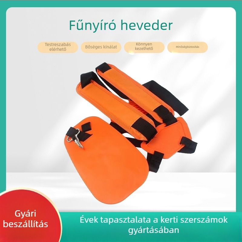Kerti fűnyíróhám puha párnázással, kényelmes váll- és derékpánttal