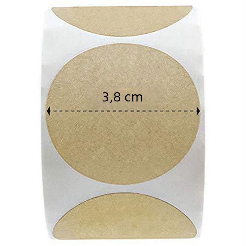 Kör alakú kraftpapír öntapadó címke, színes nyomtatás, forró olvadó ragasztó, 65°C hőállóság