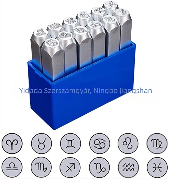 JYD 40Cr acélból készült pecsétnyomó mintázat, csillagjegy stílus, 6 mm, 12 darabos készlet