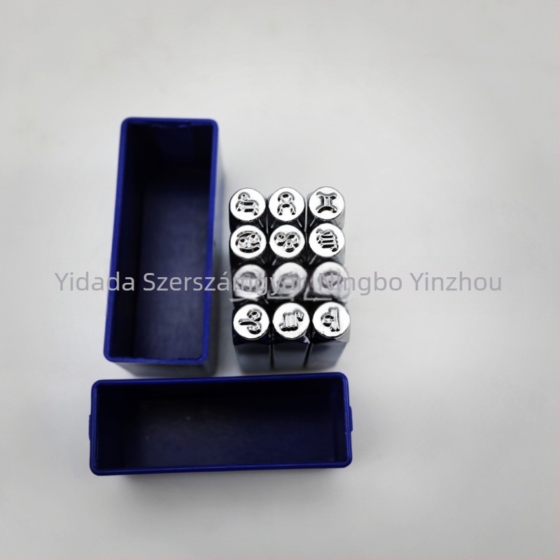JYD 40Cr acélból készült pecsétnyomó mintázat, csillagjegy stílus, 6 mm, 12 darabos készlet