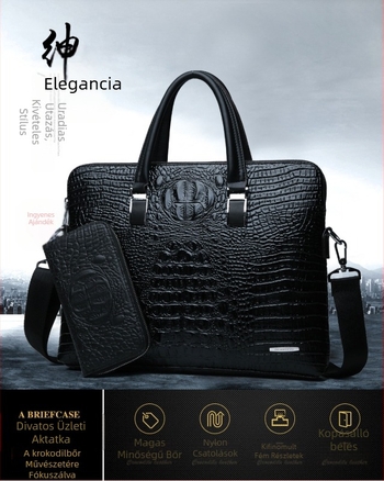 Kétzipzáras férfi üzleti válltáska PVC-ből, Modell 8812, Csíkos mintázat, 18 hüvelykes laptophoz