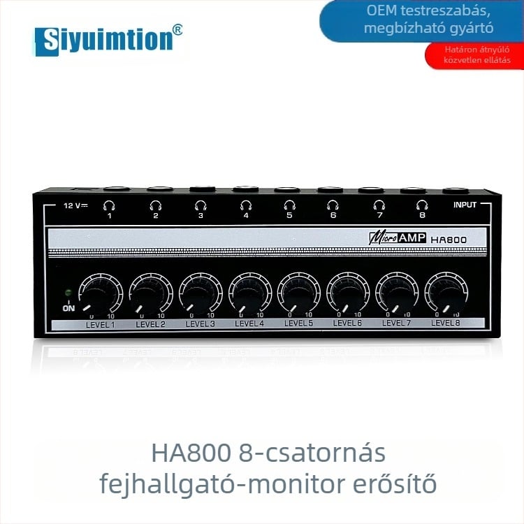 HA800 nyolcsatornás monitor fejhallgató erősítő és jelosztó, bemenet 1 / kimenet 8