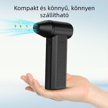 Kézben tartható kültéri ventilátor — brushless motor, acéllapátok, beépített 4000 mAh akkumulátor, üzemidő 1–3 óra, zaj 50–60 dB