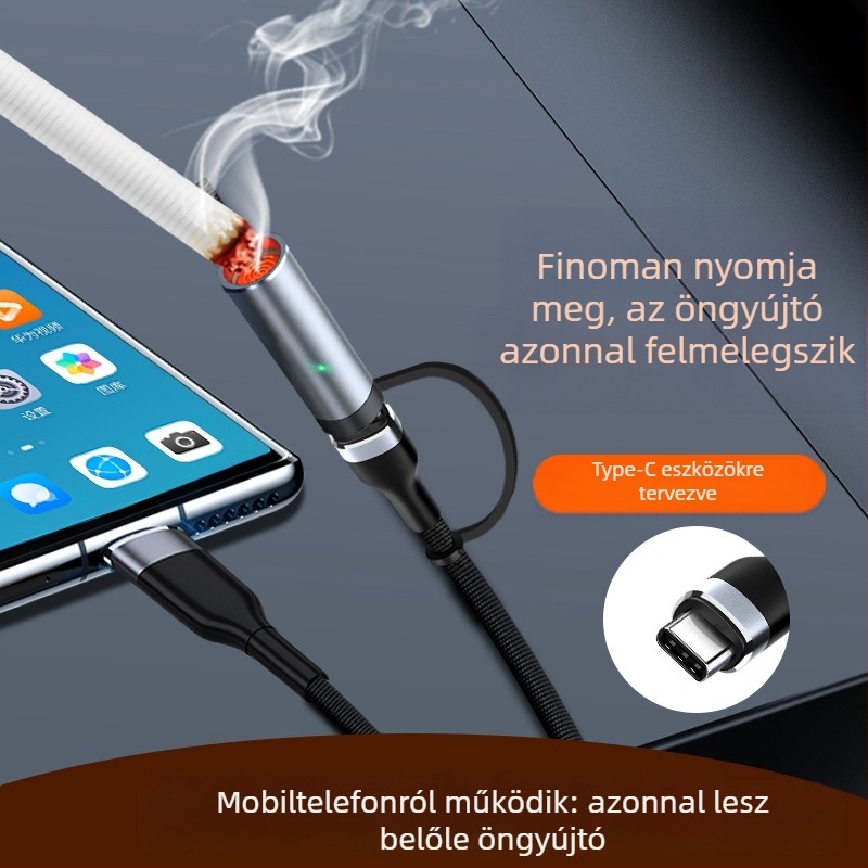 USB-C 2-in-1 autóba való adatkábel, 3A gyors töltés, 60W max, fonott kivitel, kétágú csatlakozó