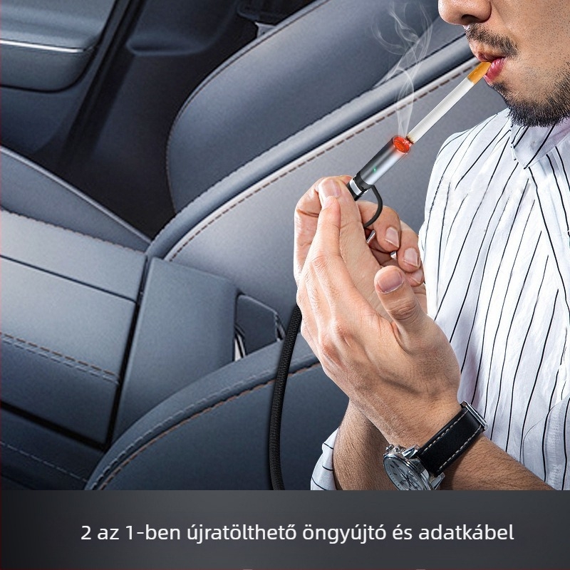 USB-C 2-in-1 autóba való adatkábel, 3A gyors töltés, 60W max, fonott kivitel, kétágú csatlakozó