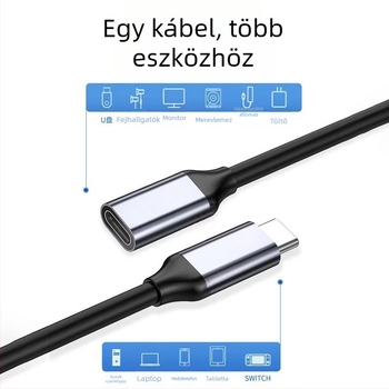 USB-C bővítő kábel (férfi–nő), USB 3.2 Gen3, 10 Gbps, hossz 0.3/0.5/1 m, réz vezető