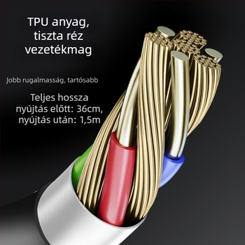 TYPE-C behúzható gyorstöltő kábel, TPU, 66W, egy végű