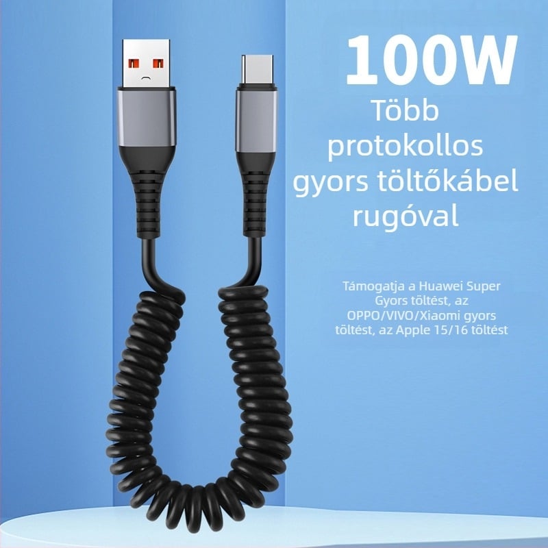 TYPE-C behúzható gyorstöltő kábel, TPU, 66W, egy végű
